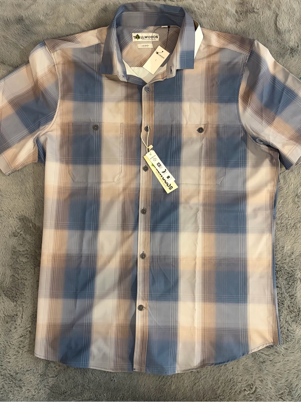 Tallwoods Men’s Blue & Beige Plaid Short Sleeve Button-Down Shirt